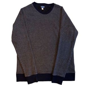 Navy Blue And White Herringbone Long Sleeve Crewneck Classic Cotton Sweater